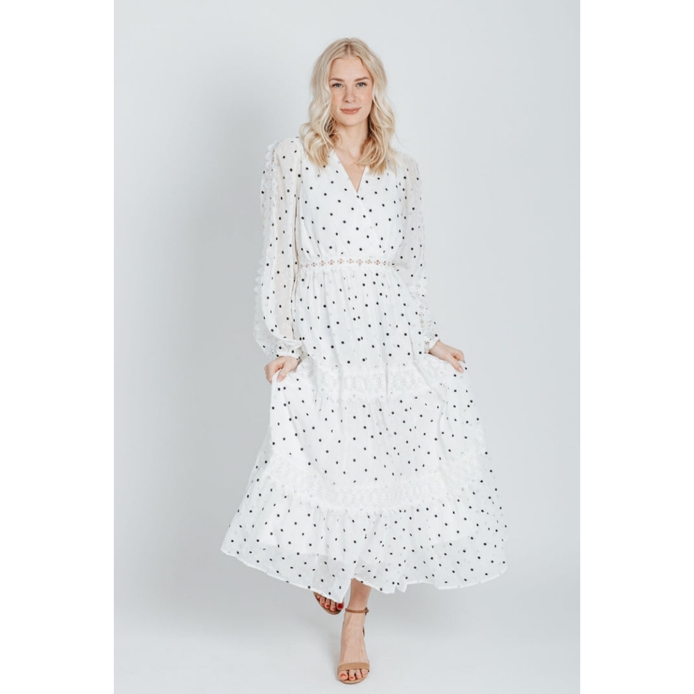 White and Black Embroidered Maxi Dress